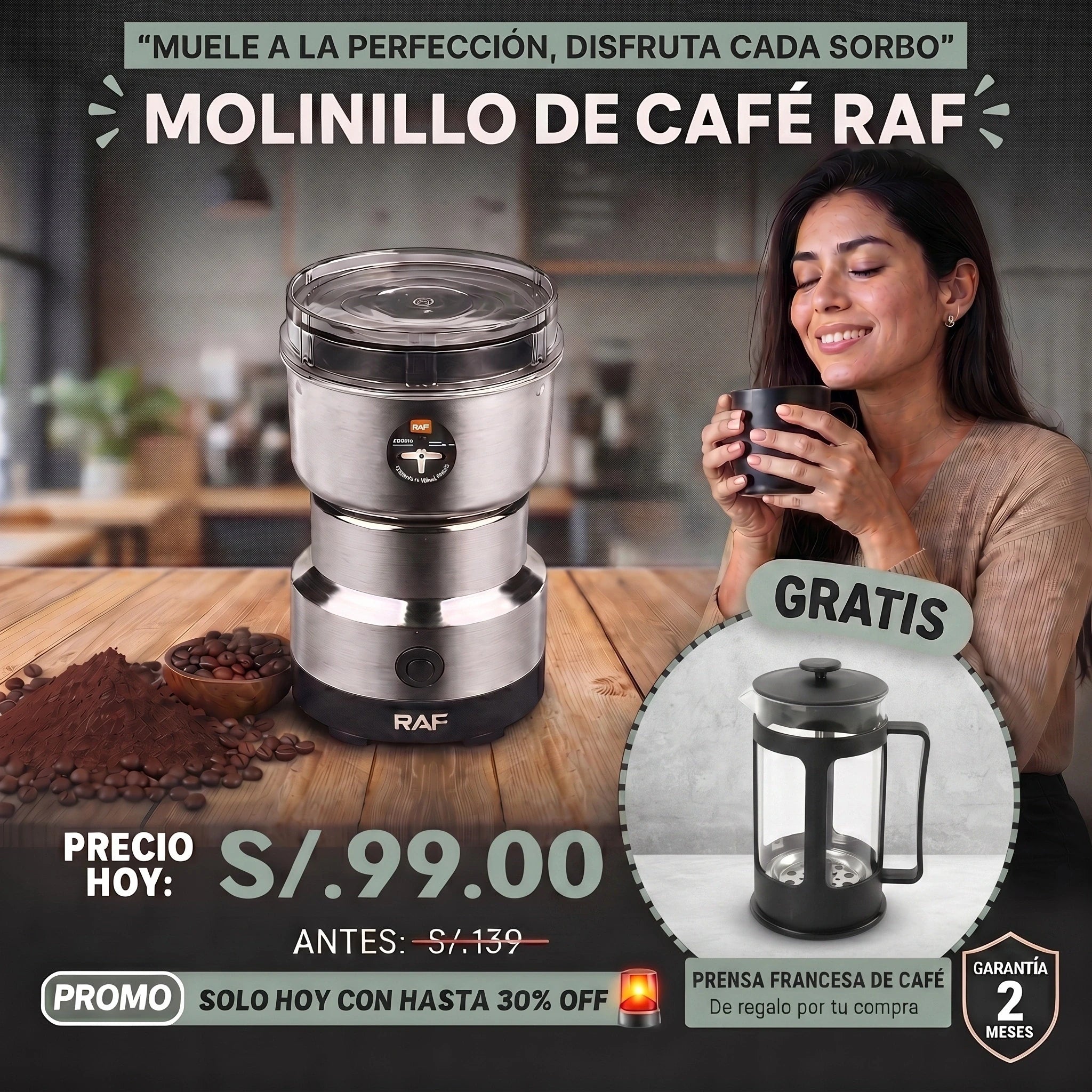 MOLINILLO DE CAFE + PRENSA FRANCESA DE REGALO
