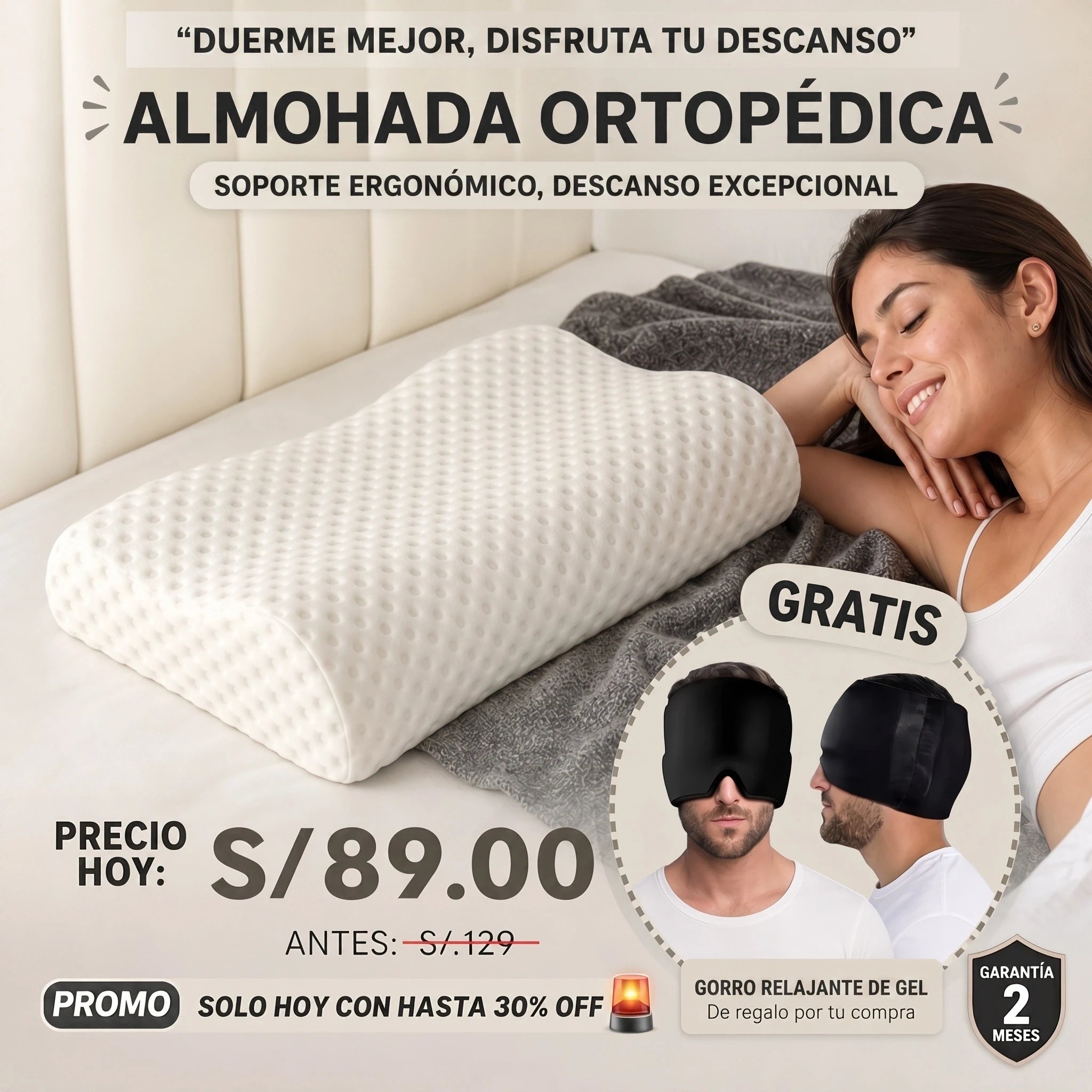 ALMOHADA ORTOPEDICA + GORRO EN GEL PARA LA MIGRAÑA DE REGALO