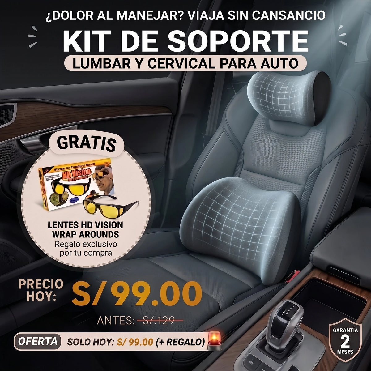 KIT DE SOPORTE LUMBAR Y CERVICAL PARA AUTO